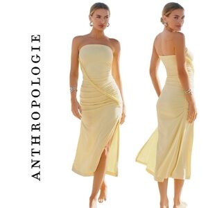 NWT Anthropologie Gabbie Strapless Ruched Tube Dress by Celandine 1X Canary